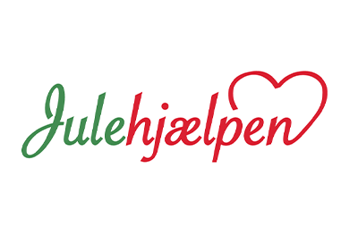 Julehjælpen grøn og rød logotekst med rødt hjerte