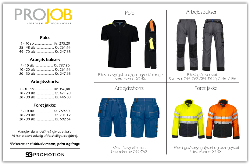 kampagne tilbud projob arbejdstøj , inspiration af polo arbejds bukser , arbejds shorts, foret jakke